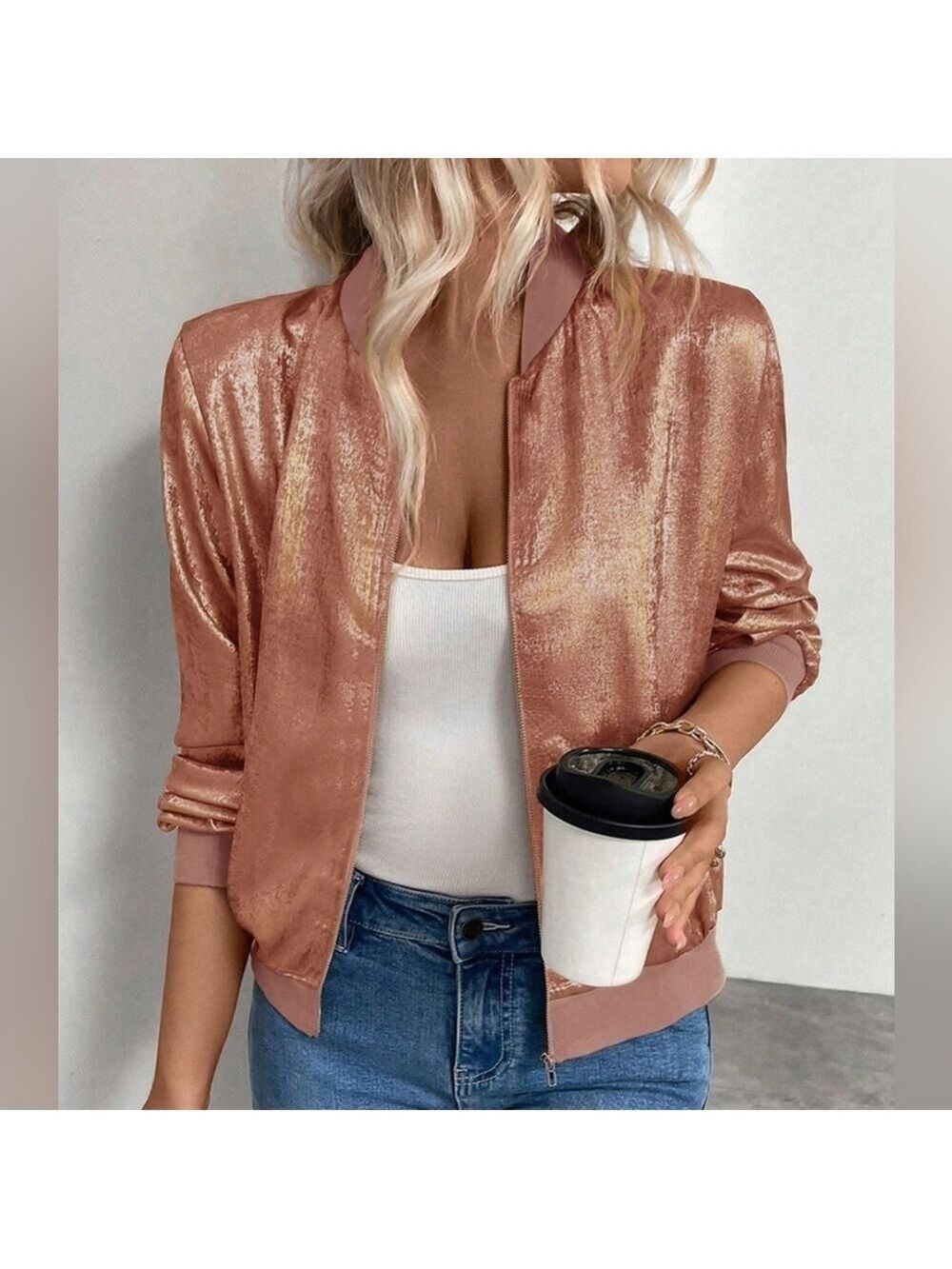 Shimmery Lightweight Cropped Bomber Women's Sizes 2XL